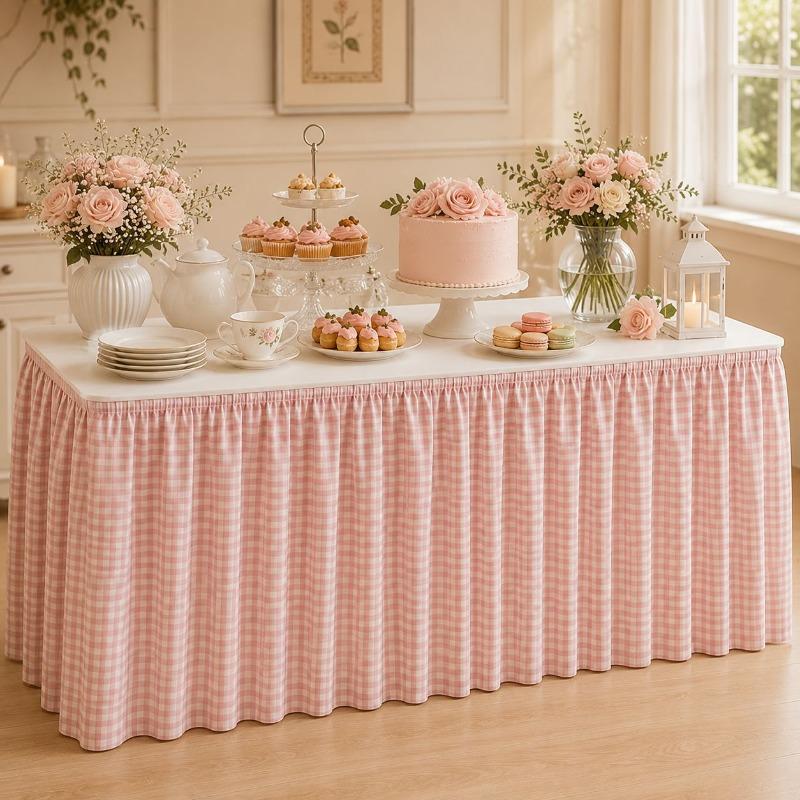 Pastoral Grid Party Decor Table Skirt Home Living Room Dustproof Dining Tables Cafe Dessert Table Background Table Surround