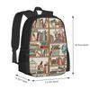 Bookshelf No.2 Pattern Design Bag Student's Backpack Cat Sleeping Bookshelf Hand Drawn Pattern Reading Writer Novel Literature