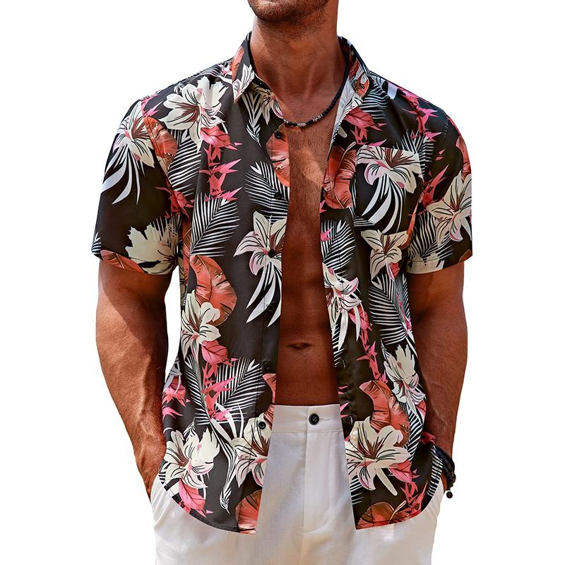 Men Summer New Short Sleeve Beach Shirt 3D Digital Print Coconut Tree Shirt Men Casual Button Shirt Tops 100% Polyester
