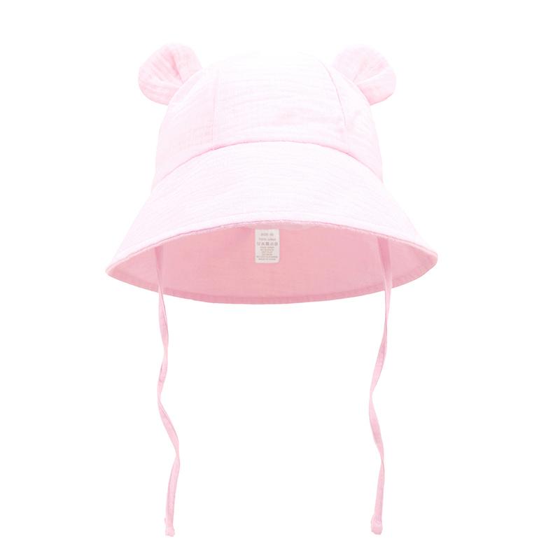 

Baby Summer Hat 100% Cotton Adjustable Kids Bucket Hat Muslin Cartoon Children Panama Cap Infant Bonnet Toddler Hat 1-3Y 50cm розовый