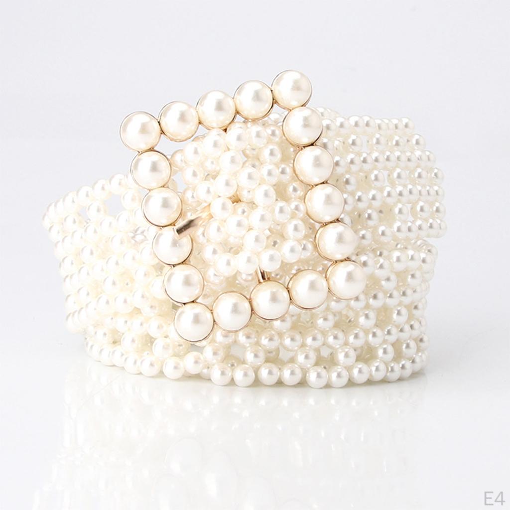 Bling Pearls Waist Belt Faux Pearl Beaded Buckle Elegant Bridal Chain Girls Dress Sash Elastic