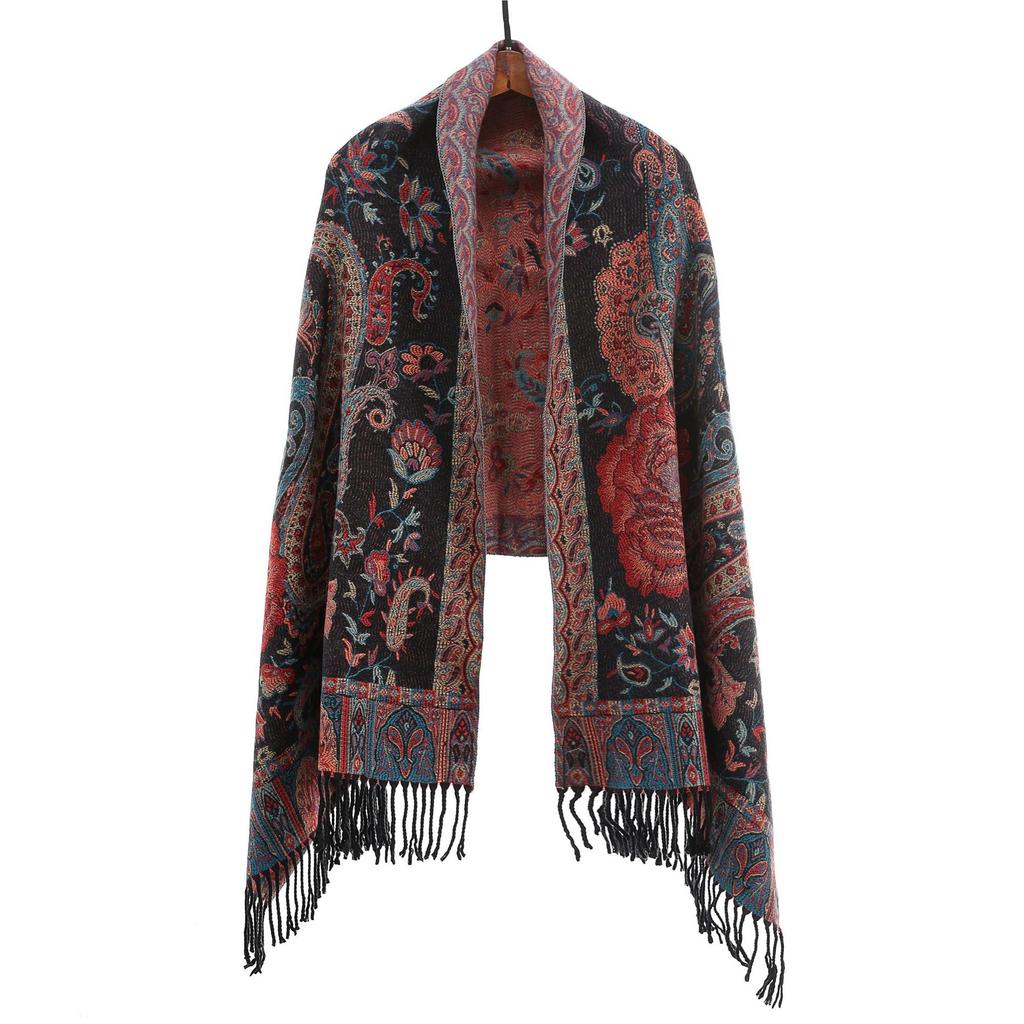 Shawl, Ethnic Style, Yunnan Travel Outfit, Summer Bohemian Faux Cashmere Scarf, Literary Cashmere Cape