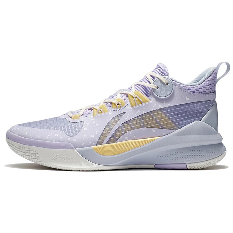 

New LiNing Sonic 10 Team Cushioning Anti Slip And Wear Resistant Coverage Support Mid Top Basketball Shoes Purple Yellow ABPS015-3 40