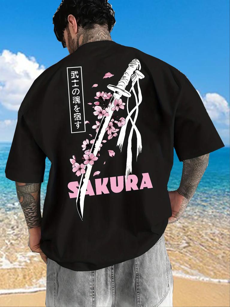 Japanese Samurai Sword Sakura Print 100 Cotton Men Women Tshirt Summer Autumn Daily Outdoor Sports Casual Street Shortsleeve