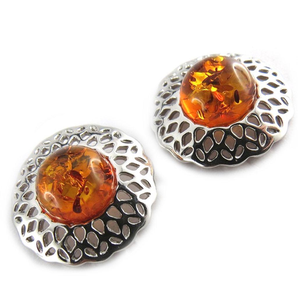 Les Trésors De Lily [N2232] - Silver 'Inspiration' Cognac Amber Earrings (rhodium Plated)
