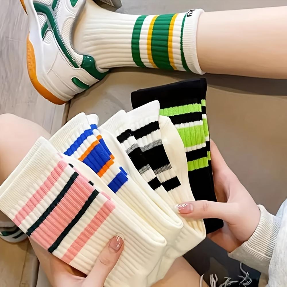 

5 Pairs Women s Striped Socks, Breathable Soft Comfortable in 5 Colors, for Casual & Outdoor Wear One Size