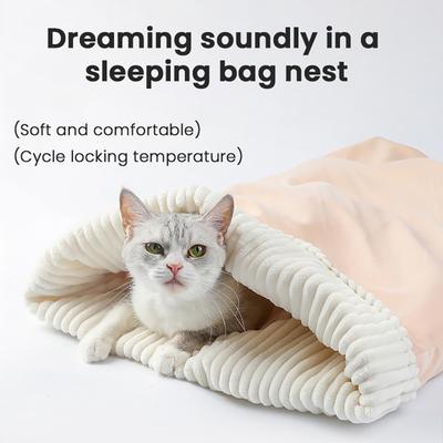 Kattsovsäck med rymlig ficka Sammetfoder Varm Bekväm Husdjurskattsäng Kattungar Iller Vinter Grottsäng