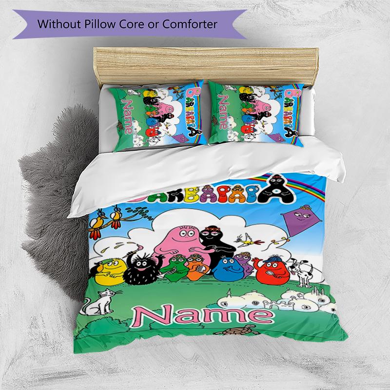 3pcs Custom Name Barbapapa Bedding Set Duvet Cover Closure Includes 1 Duvet Cover & 2 Pillowcases for All Seasons Bedroom Decor