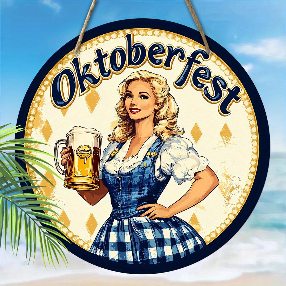 Oktoberfest Dirndl Lady Wooden Sign, Charming Round Front Door Decor, German Beer Festival Wall Hanging - Ideal Gift for Oktoberfest Celebrations