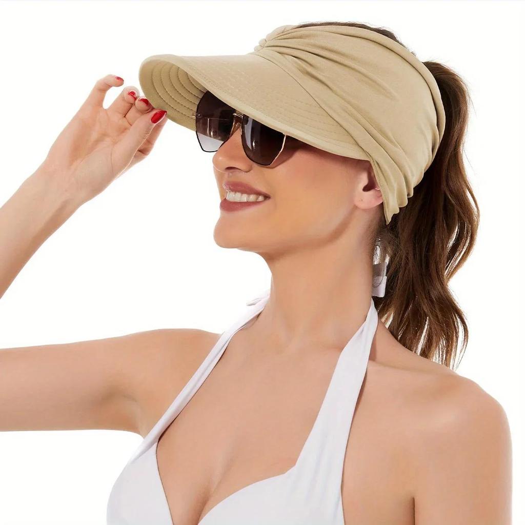 2023 Women Sun Visor Empty Top Hat Wide Brim Summer UV Protection Beach Sport Cap Easy To Carry Travel Caps Fashion Beach Summer