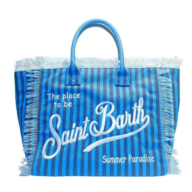 Straw Mat Beach Bag Fringed Handbag Canvas Denim Tote Bag Travel Versatile Large-capacity Handbag