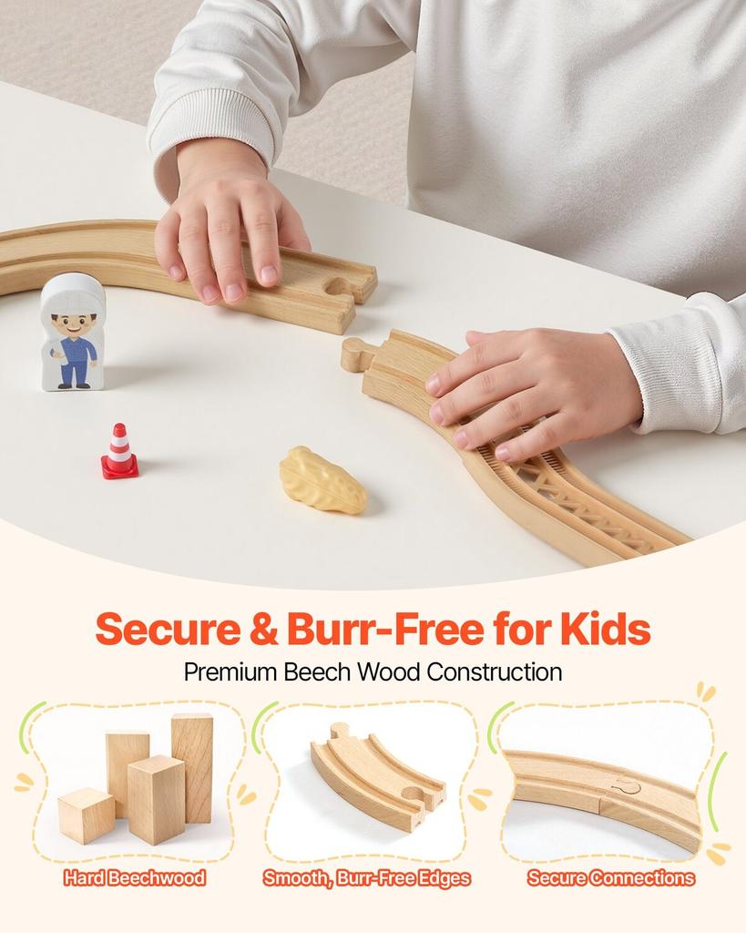 70PCS Wooden Train Set, with Magnetic Crane, Wood Train Track Toy for Kids Ages 3-8, Construction Crane Railway Set, Compatible with Major Brands,