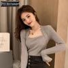 Women's Slim Fit Knitted Sweater: Stylish Square Neck Two-Piece Design for Autumn/Winter