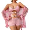 New lingerie feminine cutout lace rhinestone camisole one-piece pajama and robe set