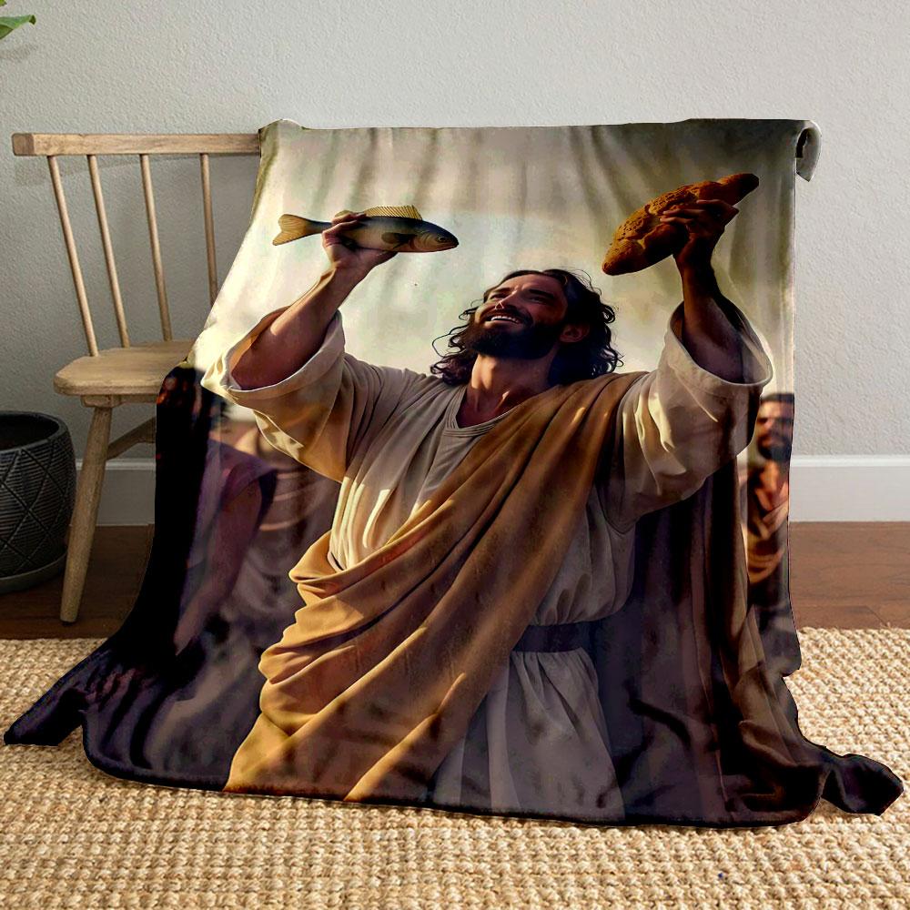 

Jesus Bread Fish Blanket Printed Blanket for Living Room Bed Couch lunch break Soft Cozy Blanket for Friend s festival Gift 80cm x 120cm
