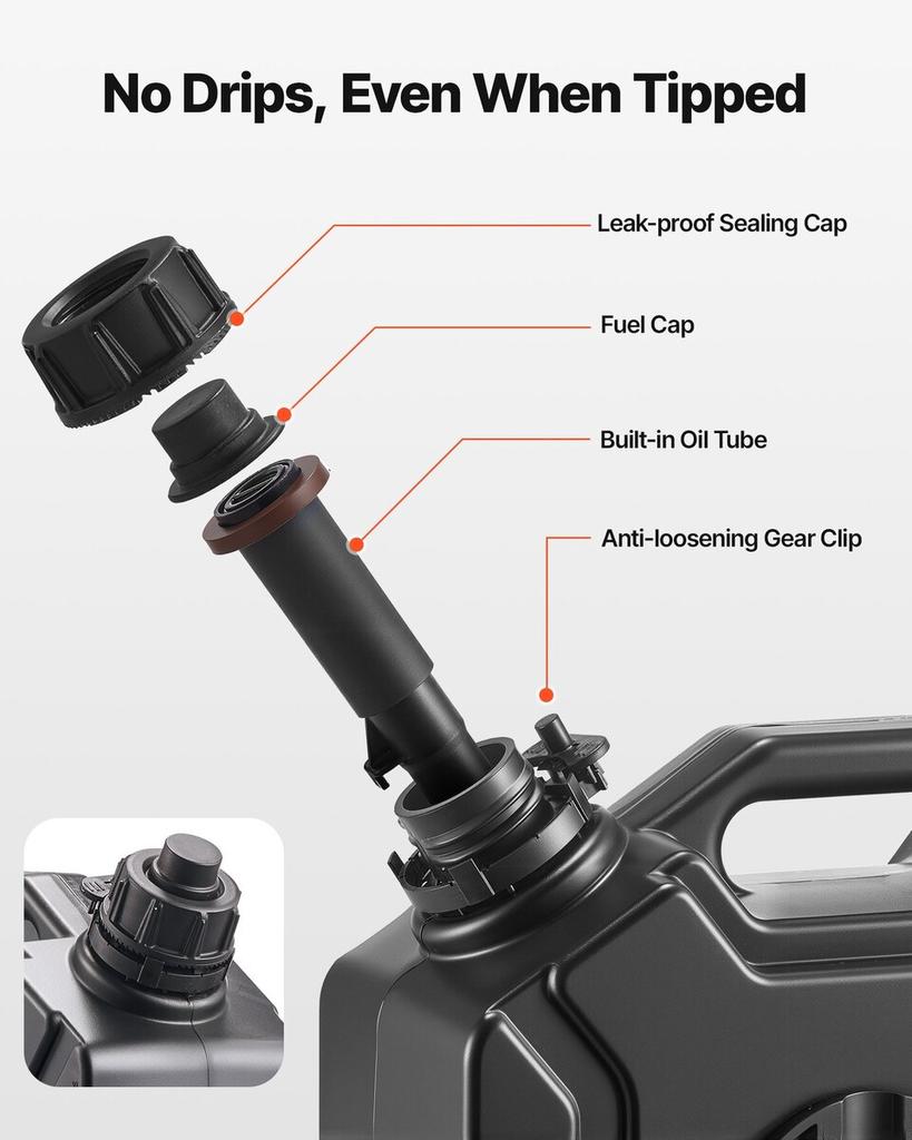 Fuel Container, 5 L, Gas Can with Spout and Lockable Bracket, 15 L/min Max Flow Rate, Secure & Leak-proof, Portable Flat Fluid Container for Most Cars