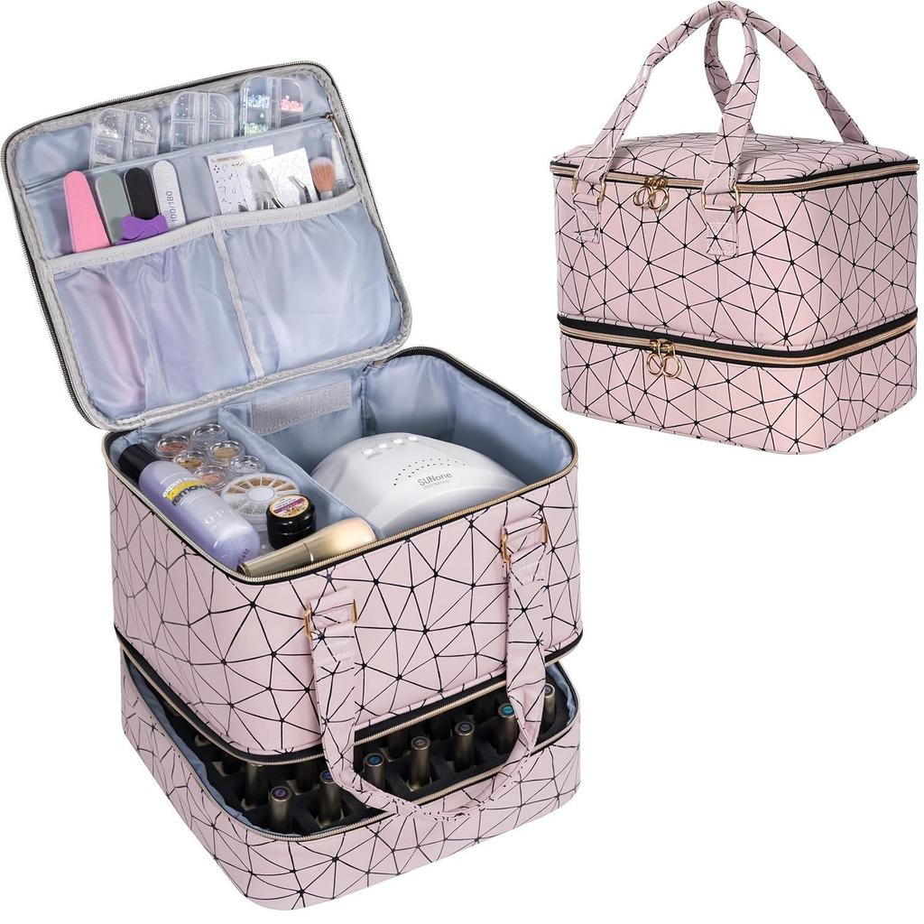 Elegant Travel Makeup Bag: Double-Layer Nail Polish Storage for 42 Bottles
