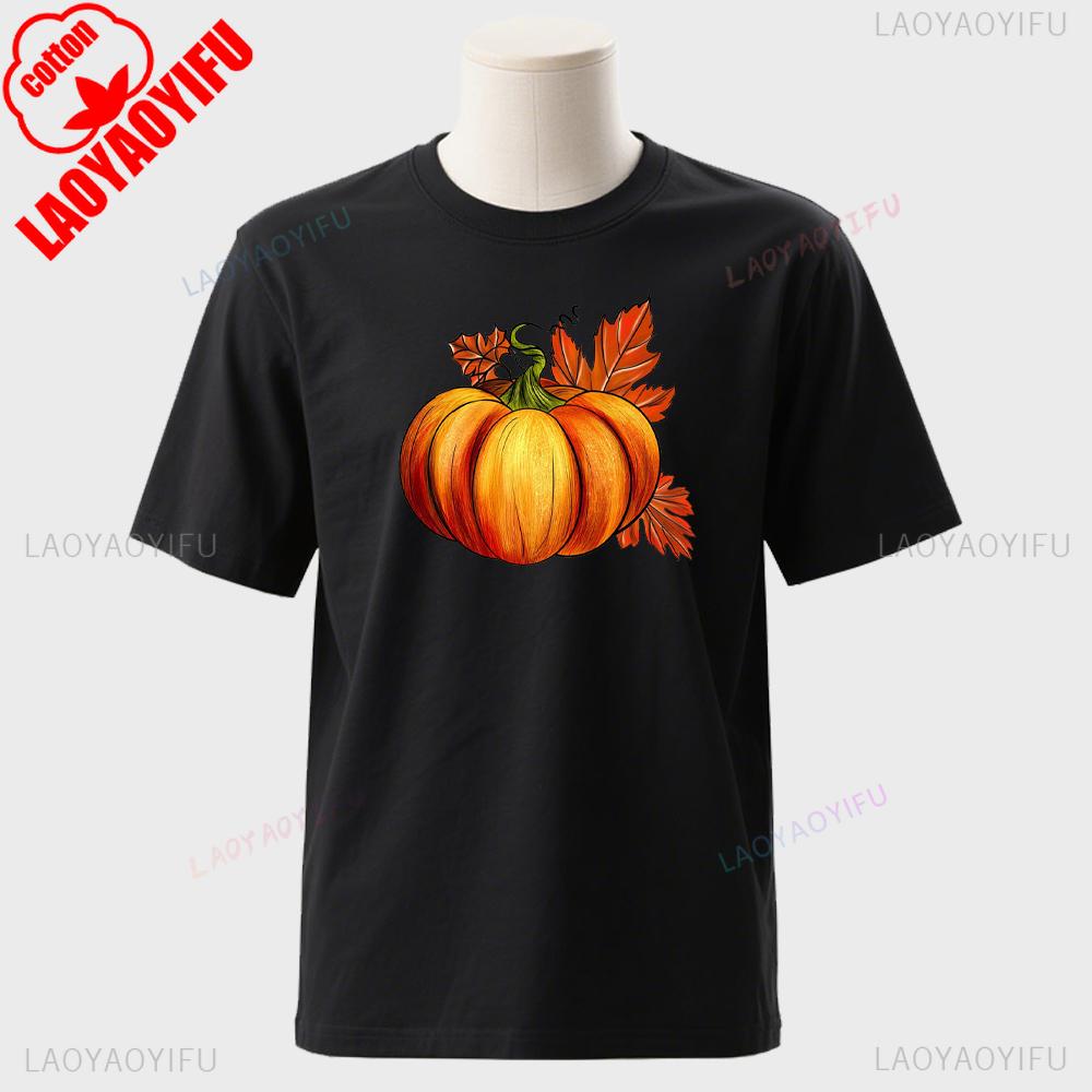 Thanksgiving Day Pumpkin Fall Vibes Graphic T Shirts Unisex Unisex Vintage Festival High Quality Cotton TShirt Casual Party Tops