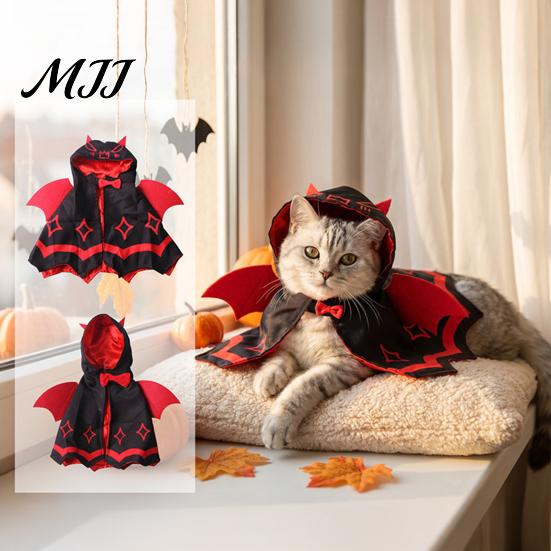 Cat Costume Cape Halloween Bat Cloak, Cute Devil Pet with Wings, Hooded Wings Festive for Cats Small Dogs Cosplay Party Wear Outfit