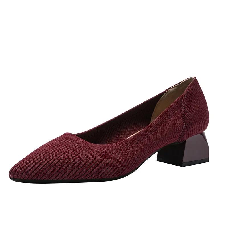 Rough Order Shoes Women Mid Heel 4cm Breathable Knitted Oversized Soft Soled Casual Woven Shoes Cloth Shoes Wide Heels Women