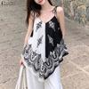 ZANZEA Damen Boho Print Lässige Ärmellose V-Ausschnitt Slip Camisoles