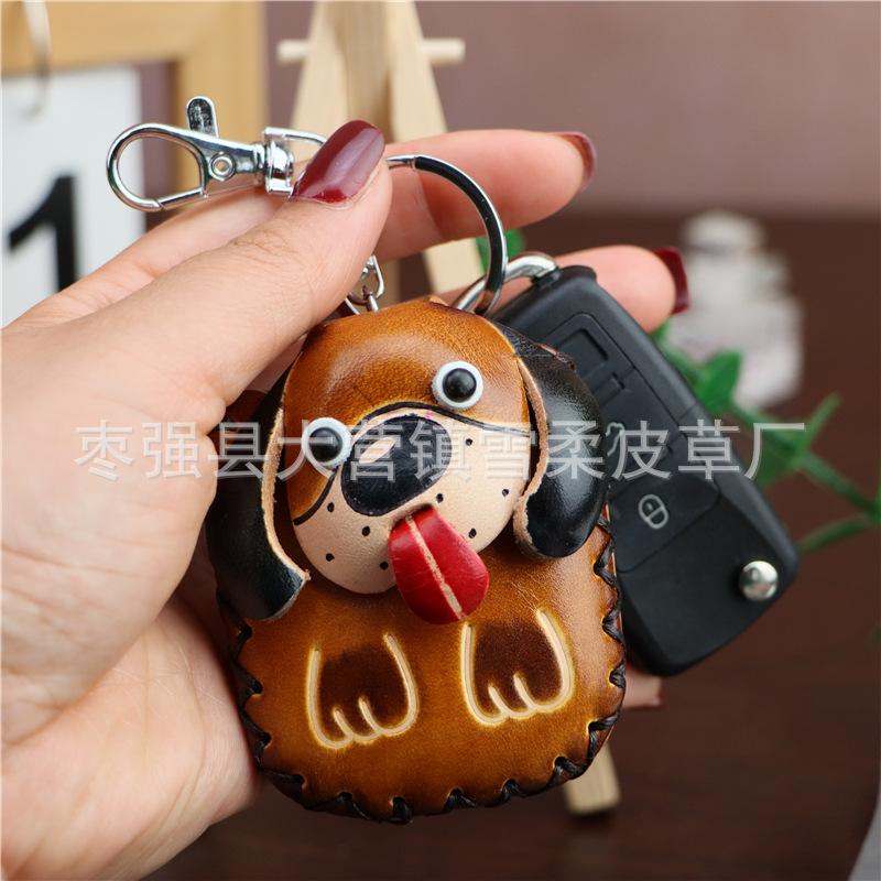 First Layer Cowhide Puppy Access Control Card Bag, Keychain Pendant, Earphone Bag, Cute Trendy Buckle, Water Drop Card Bag.