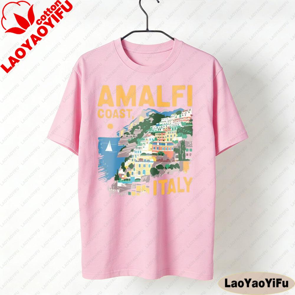 Amalfiküste T-Shirt Italien Küstenabenteuer T-Shirt Italienischer Badeort Kleidung Unisex Alltag Mode Lässig Baumwolle T-Shirts