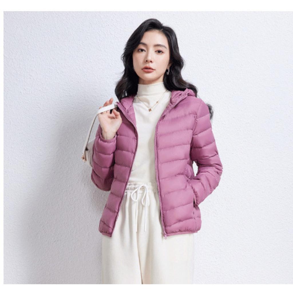 Women's Stand Collar Long Sleeve Short Down Jacket Slim Fit Lightweight 90% White Duck Down Coat