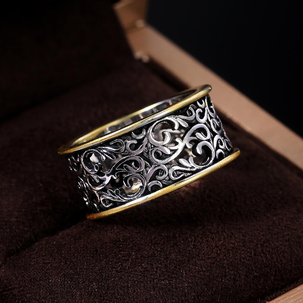 Vintage Pattern Rings Women Two Tone Punk Style Female Daily Wear Accessories Hip-hop Ring Retro Party Versatile Jewelry