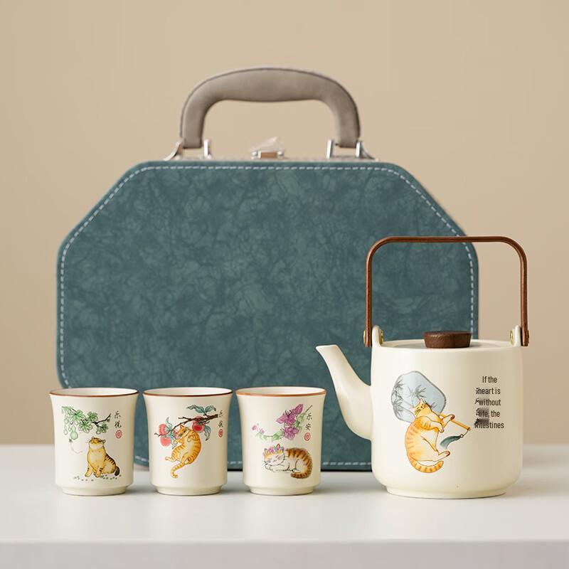 Cat-themed Ceramic Kung Fu Tea Set