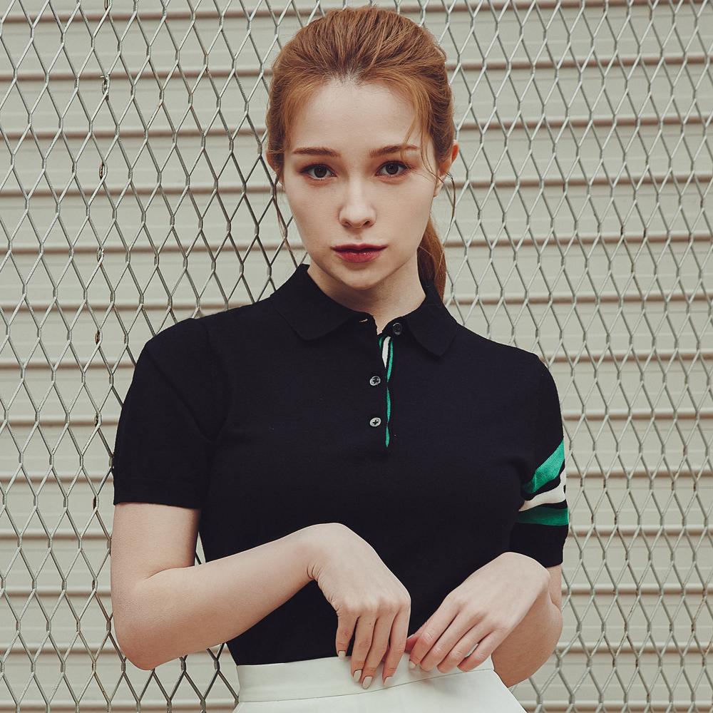 Trimer Signature Line Short Sleeve Polo Knit Woman Black L(100)