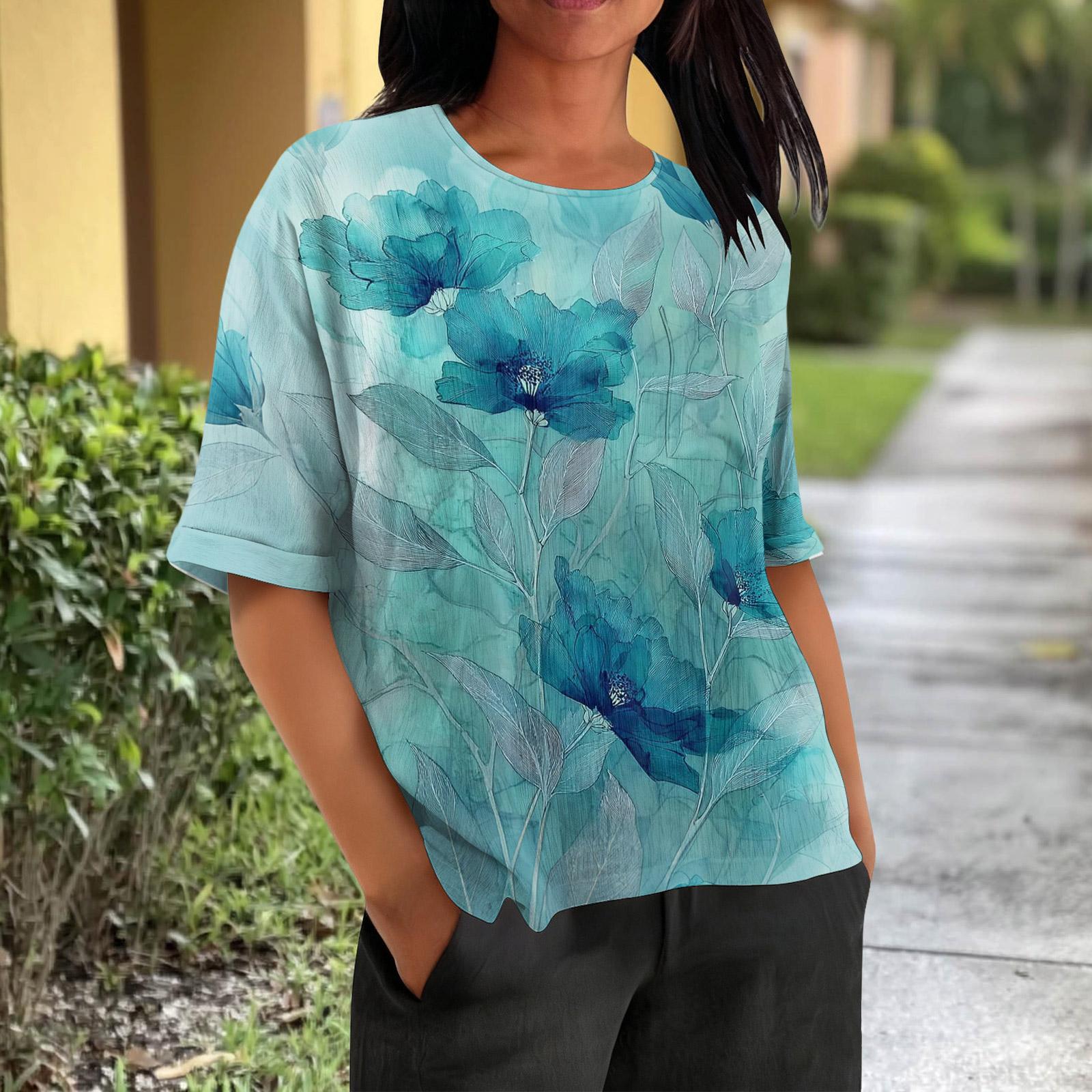 Fashionable Women s T-shirt Short Sleeved Casual Top With Pockets, Striped Checkered Print Round Neck Lightweight Top L