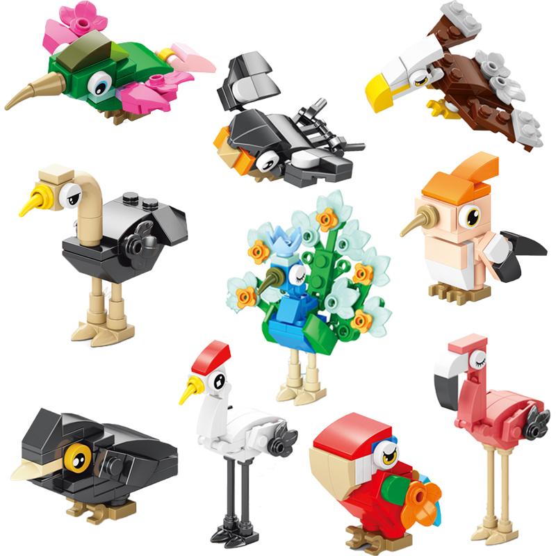 MOC Puzzle Zvířecí Stavební Kostky Včela Tygr Lev Žirafa Žába Krokodýli Liška Pták Divoké Prase Hmyz Mini DIY Cihlová Hračka Dárek F029