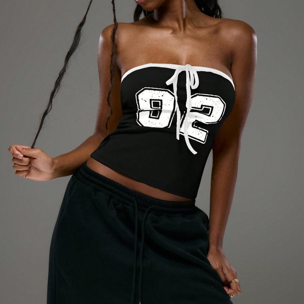 American street personalized tube top design sense digital printing strap short navel vest wholesale
