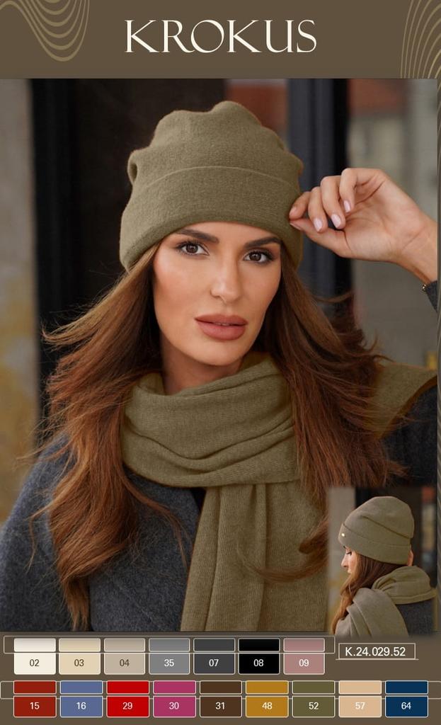 Women' Woolen Hat with Turn-Up in Khaki Kamea-Krokus