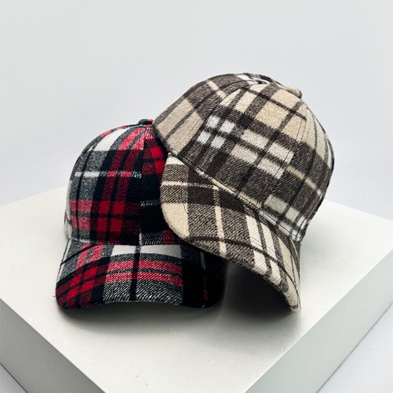 Und Damen Britischer Stil Karomuster Farbkontrast Baseballkappen Sonnenschutz Lässig Wärmeisolierend Vintage Schirmmützen All-Match Mode Hartschale