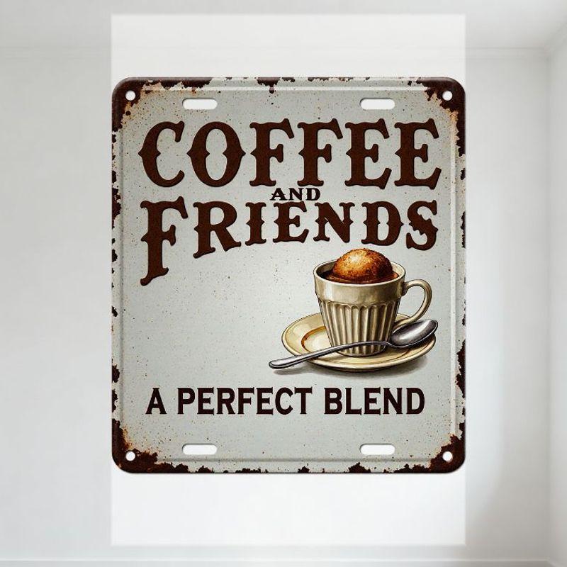 

Vintage Coffee & Friends Metal Tin Sign with Coffee Cup Illustration - Old Fashioned Rusty Edge Wall Decor for Café, Home, Man C 20x30cm（7.8x11.8inch）