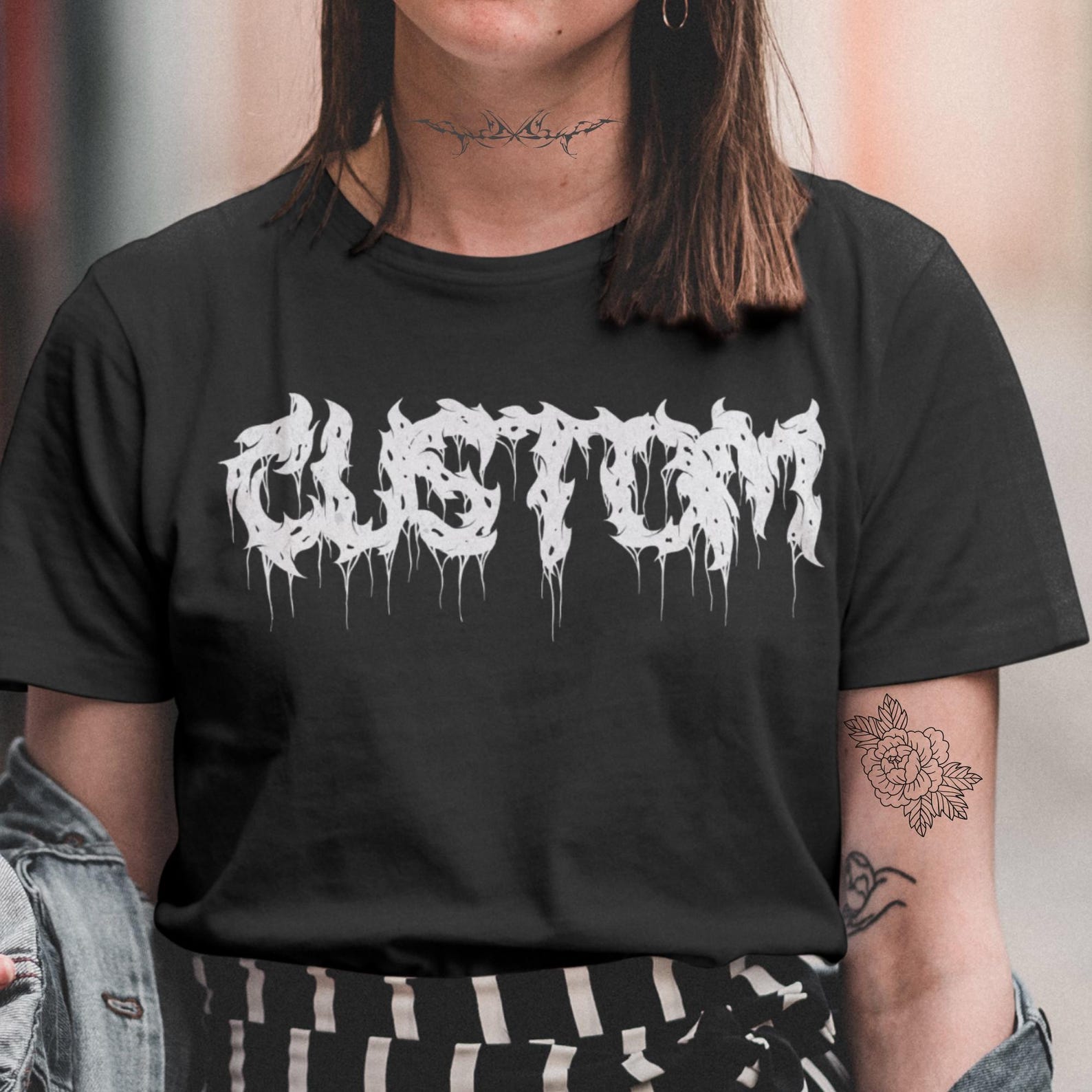 Custom Gothic Death Metal T-Shirt, Personalized Rocker Tee S