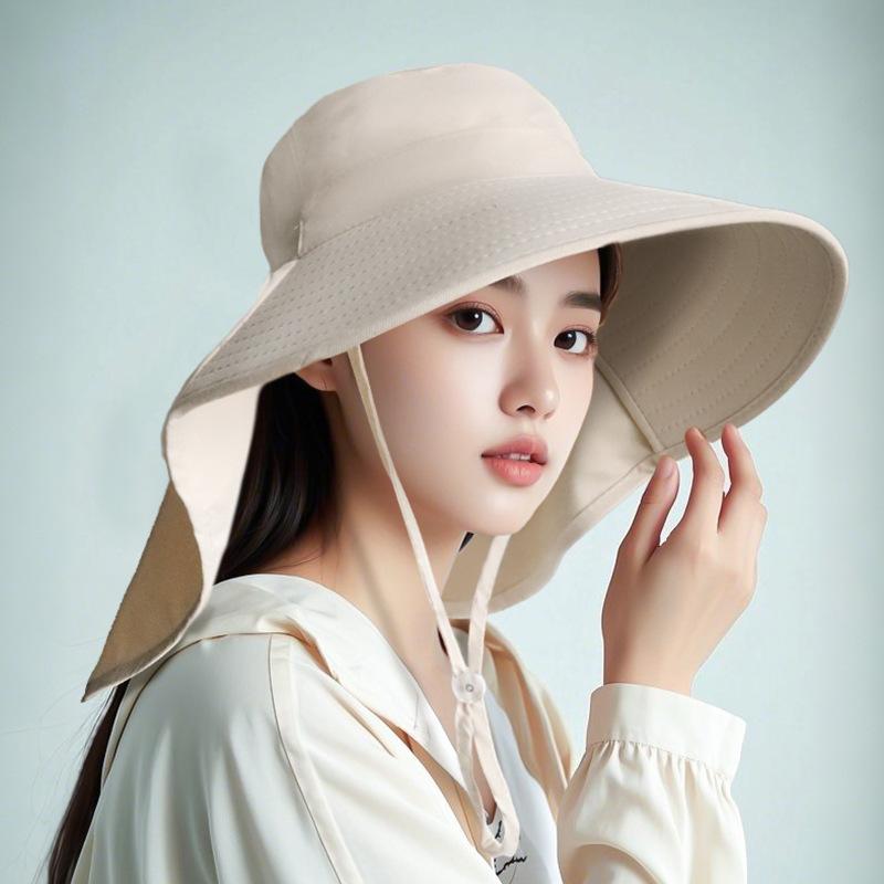 Mountaineering hat large brim summer outdoor waterproof shawl hat ponytail removable UV protection neck bucket hat