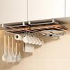 Kitchen Stainless Steel Wall Hanging Rack Under Cabinet Paper Towel Holder Pot Lid Storage with Hooks Space Saving Organizer
