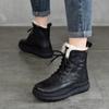 Johnature Thick Sole Wool Boots Thickened Warm Cotton Boots Genuine Leather Retro Women Short Boots