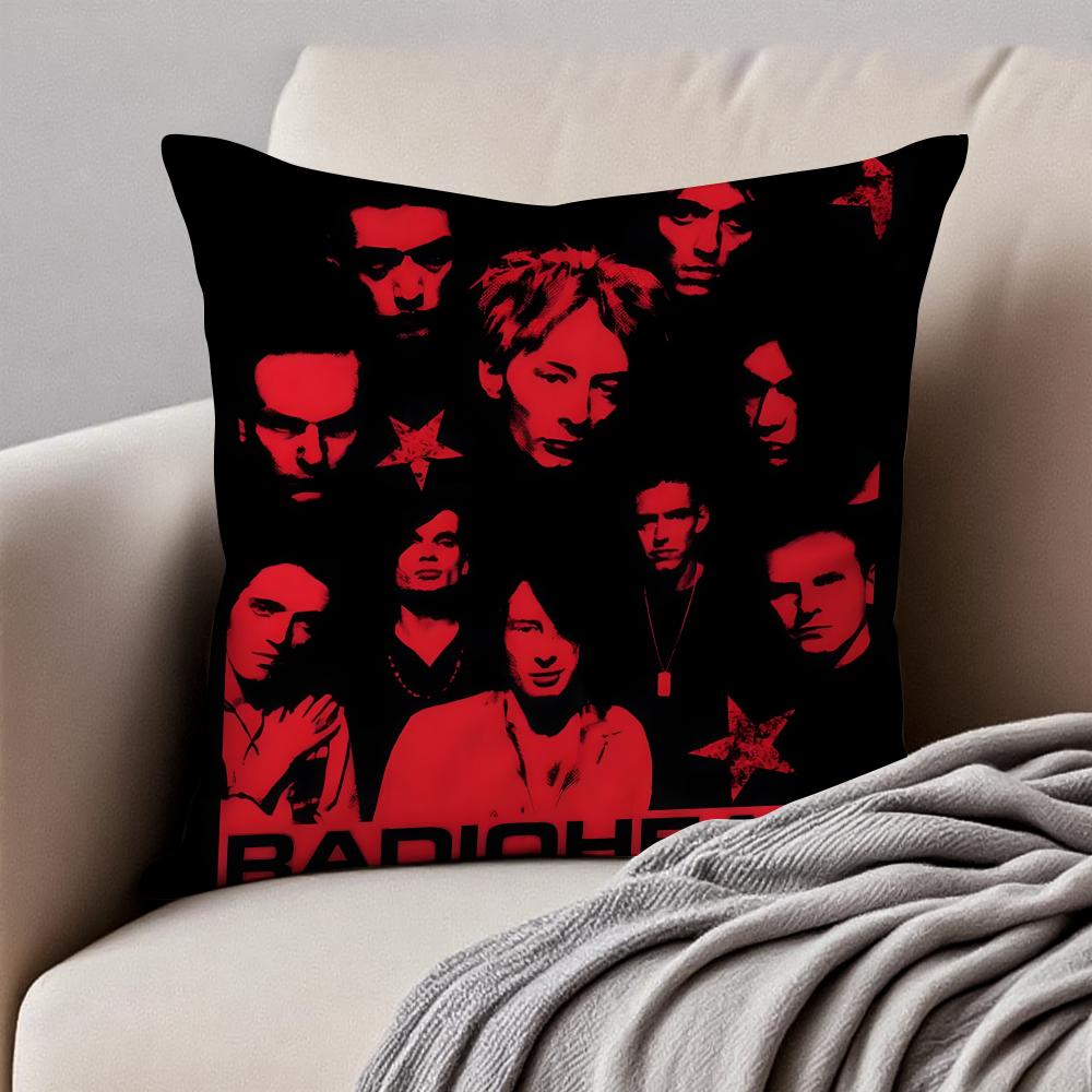 RRadiohead Cushion Cover Pillowcase Antidustmite Invisible Zipper Short Plush Sofa Cushion