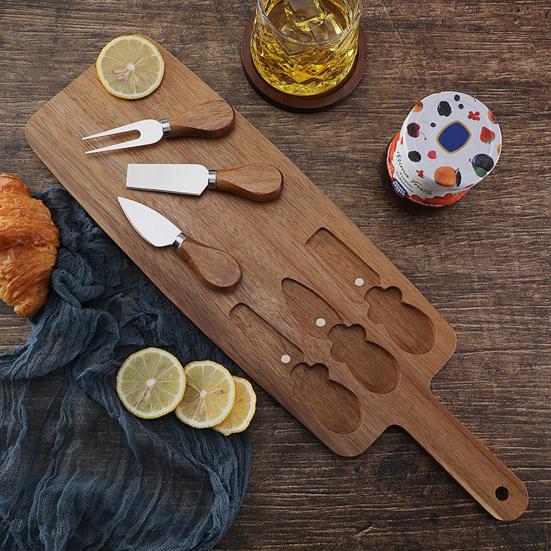 Cheese Plate Set with Natural Wood Board Knives Food-Grade Coating Moisture-Proof Semi-hard Cheese Board
