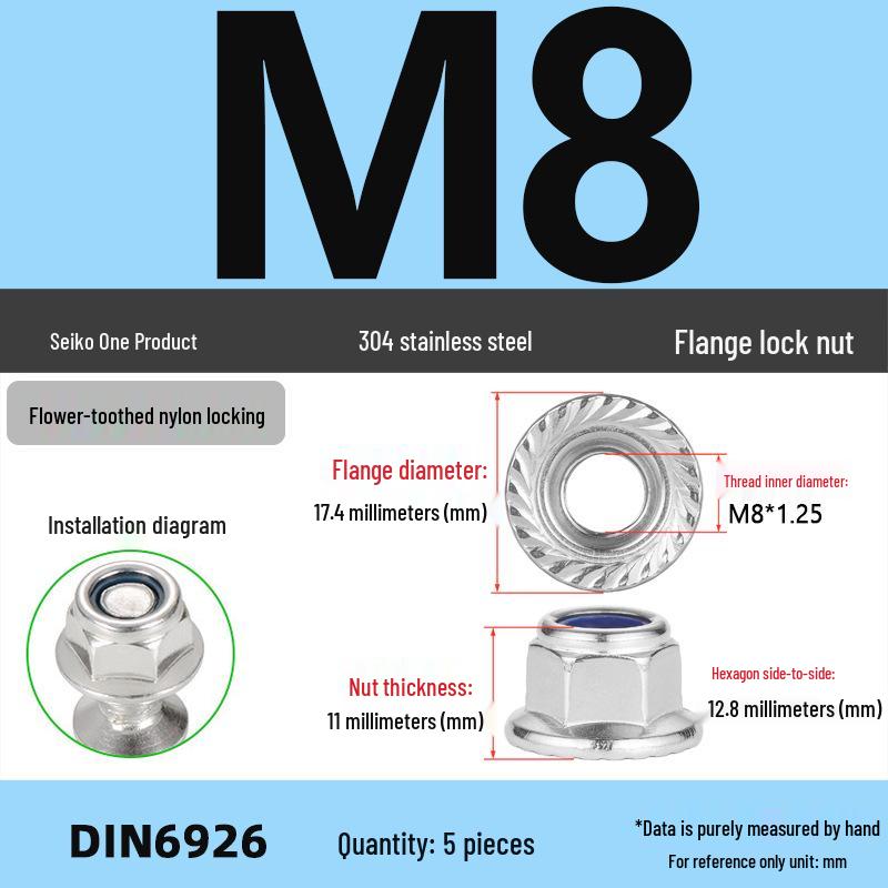 304 Stainless Steel Nylon Locking Flange Nut with Washer