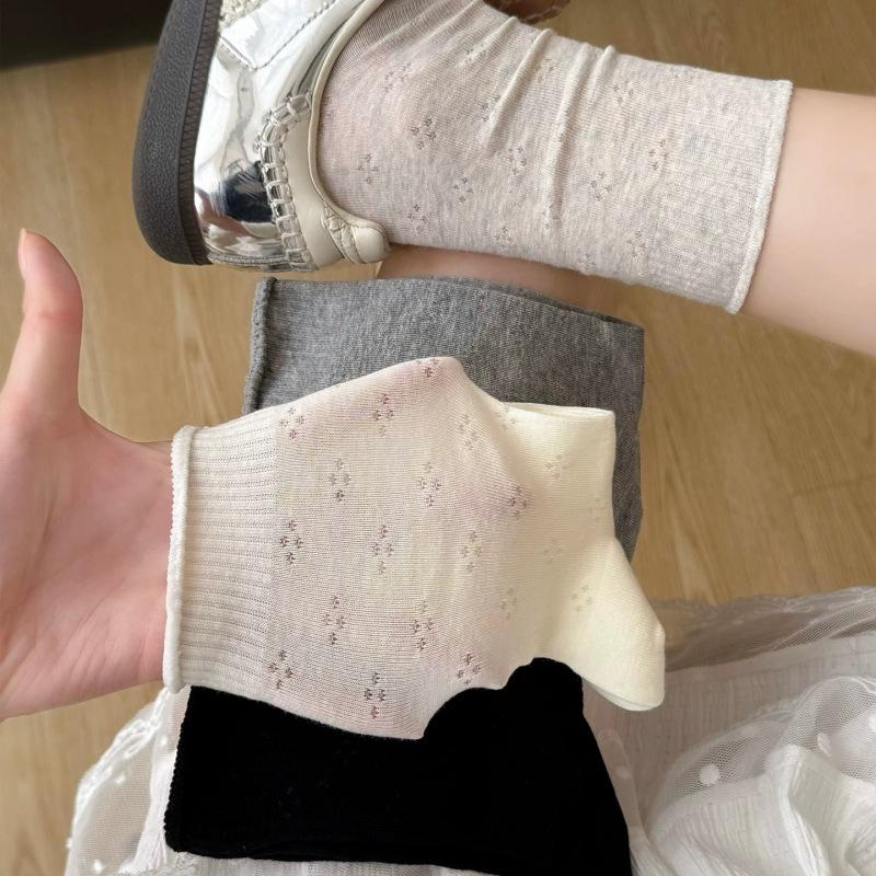 Summer Clover Net Mesh Openwork Cream White Socks for Children - Breathable Thin Style - Boneless Pure Cotton Padded Socks