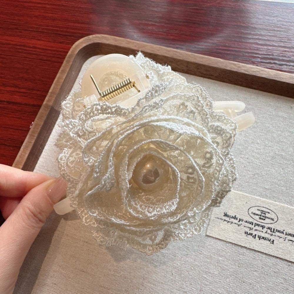 Pearl Korean Flower Hairpins Cloth Lace Wedding Hair Clip Retro Lace Flower Hair Clip  Party