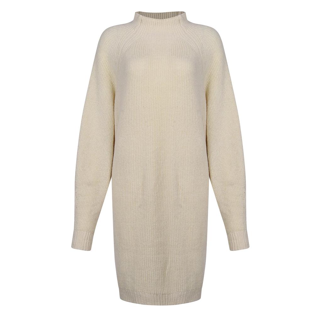 Damemote Uformell strikking Ensfarget Langermet genserskjole med turtleneck