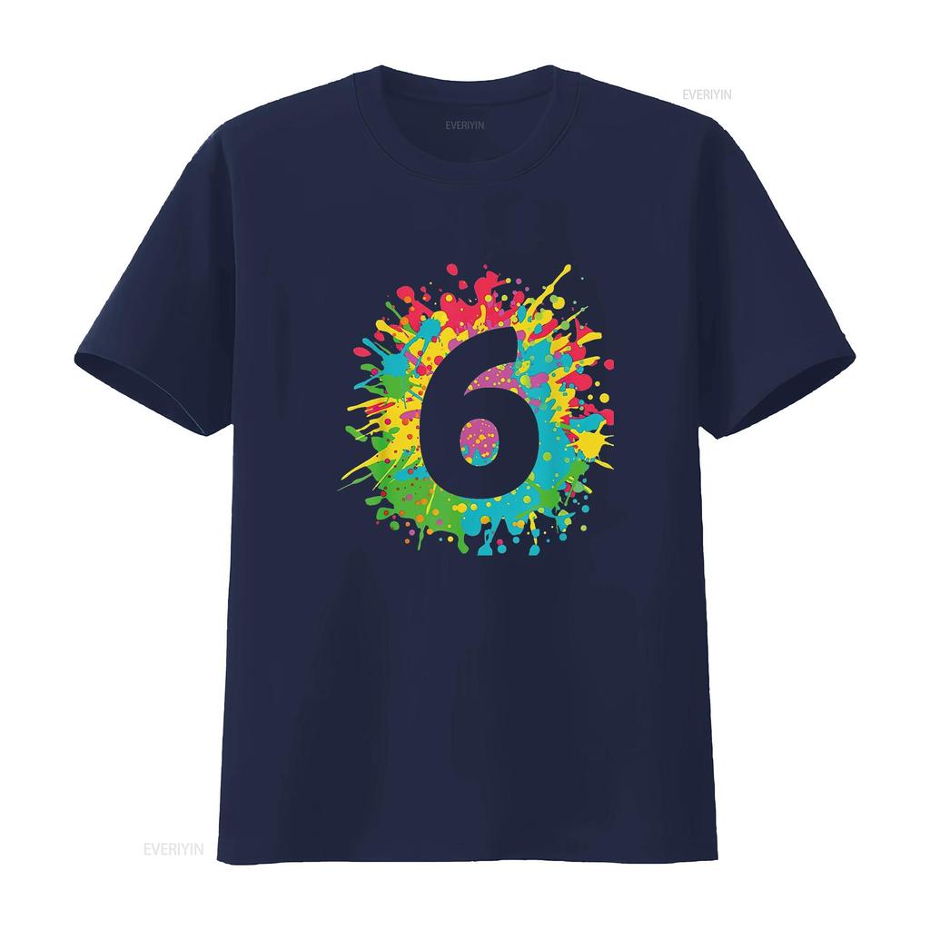 Womens 6Th Birthday T Shirt For Girls Boys 6 Paint Splashes Black 2XL Vintage Washed Graphic Comfortable Unisex Stretched