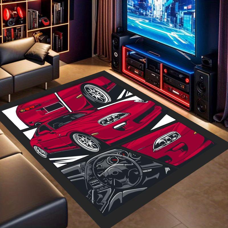Red Classic Sport Car Interior Comic Print Area Rug Non‑Slip Rectangular Floor Mat Auto Fan Decor for Gaming Bedroom Living Room