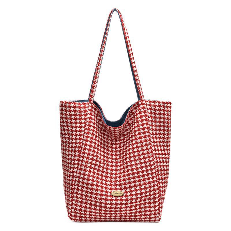 Herbst und Winter neue Denim-Umhängetasche mit Buchstabenaufdruck Canvas-Tasche für beide Seiten, lässige Pendler-Tragetasche mit großem Fassungsvermögen für Damen